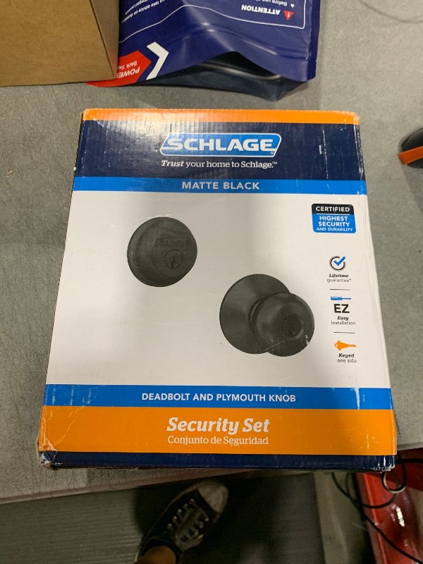 Photo 1 of Schlage FB50 N G PLY 622 Single Cylinder Deadbolt and Keyed Entry Plymouth Knob, Matte Black