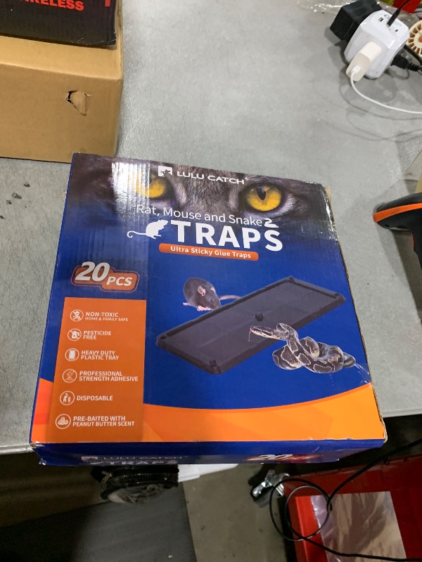 Photo 1 of LULUCATCH Sticky Mouse Trap, 20 Pack Large Glue Traps, Pre-Baited Heavy Duty Non-Toxic Bulk Glue Boards Mouse Traps Indoor for Mice, Snakes, Rat, Insects, Cockroaches & Spiders, Pet Safe Easy to Use