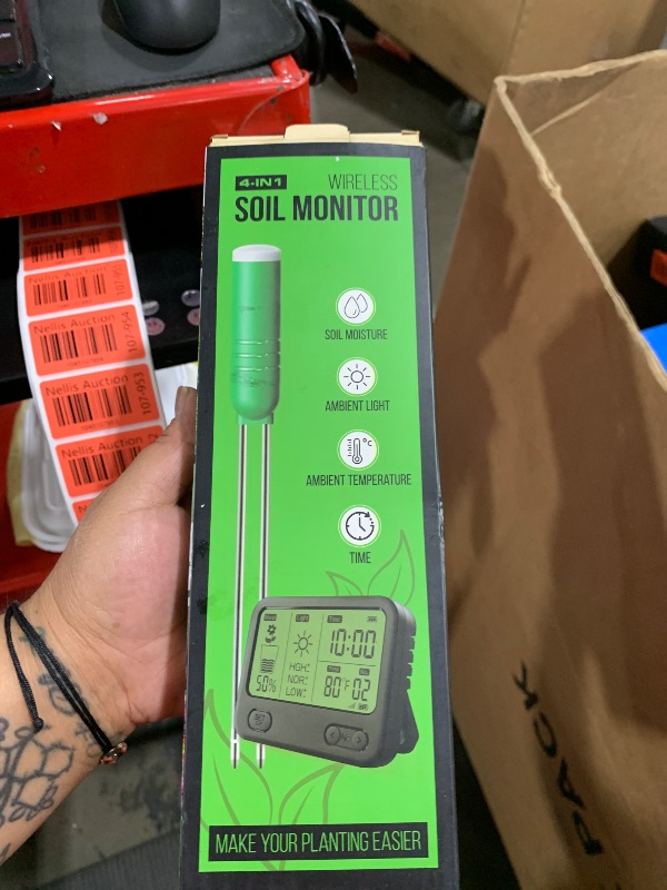Photo 1 of VODESON 4in1 Plant Soil Moisture Meter with 230ft RF Wireless Includes Battery-Waterproof & LCD Display for Moisture,Temp,Sunlight,Time,Ideal for Garden, Farm, Lawn Care-Outdoor Plant Monitoring