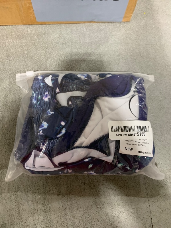 Photo 1 of RXRXCOCO Womens Shirred Bandeau Bikini Cute Two Piece Swimsuit Off Shoulder High Waist Bathing Suit Blue floral Small