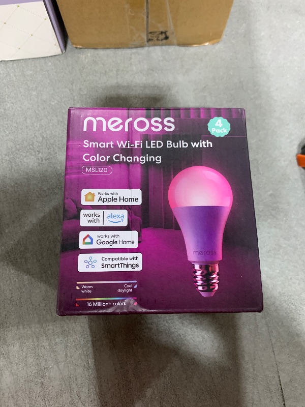 Photo 1 of meross Smart RGBWW WiFi LED Bulbs, Apple HomeKit Compatible, 60W Equivalent, 900 Lumens, Multicolor, 4 Pack