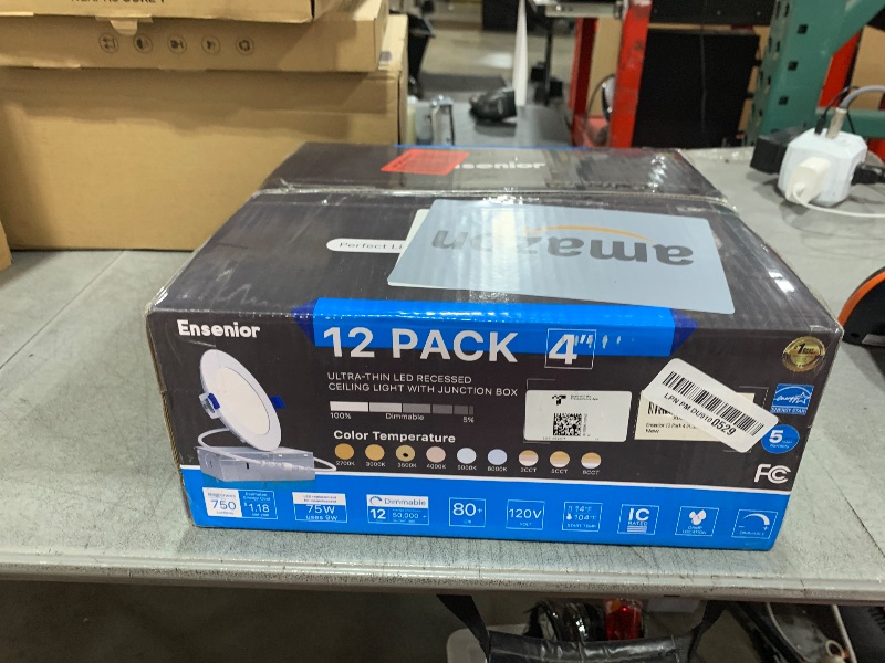 Photo 1 of Ensenior 12 Pack 4 Inch LED Recessed Light, Dimmable, 3500K Neutral White, 750LM High Brightness, 9W 120V, Damp Rated, Ultra-Thin Canless Wafer Ceiling Light - ETL & FCC & IC
