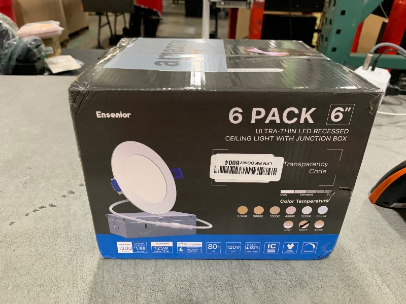 Photo 1 of Ensenior 6 Pack 6 Inch LED Recessed Light, Dimmable, 2700K-5000K 5CCT, 1200LM High Brightness, 12W 120V, Damp Rated, Ultra-Thin Canless Wafer Ceiling Light - ETL & FCC & IC
