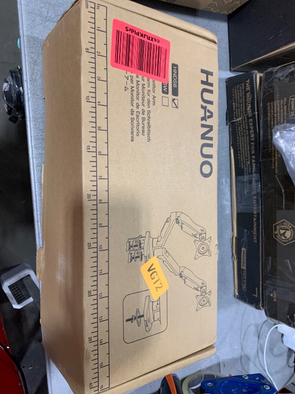 Photo 1 of HUANUO Dual Monitor Stand - Full Adjustable Monitor Desk Mount Swivel Vesa Bracket with C Clamp, Grommet Mounting Base for 13 to 32 Inch Computer Screens - Each Arm Holds 4.4 to 19.8lbs