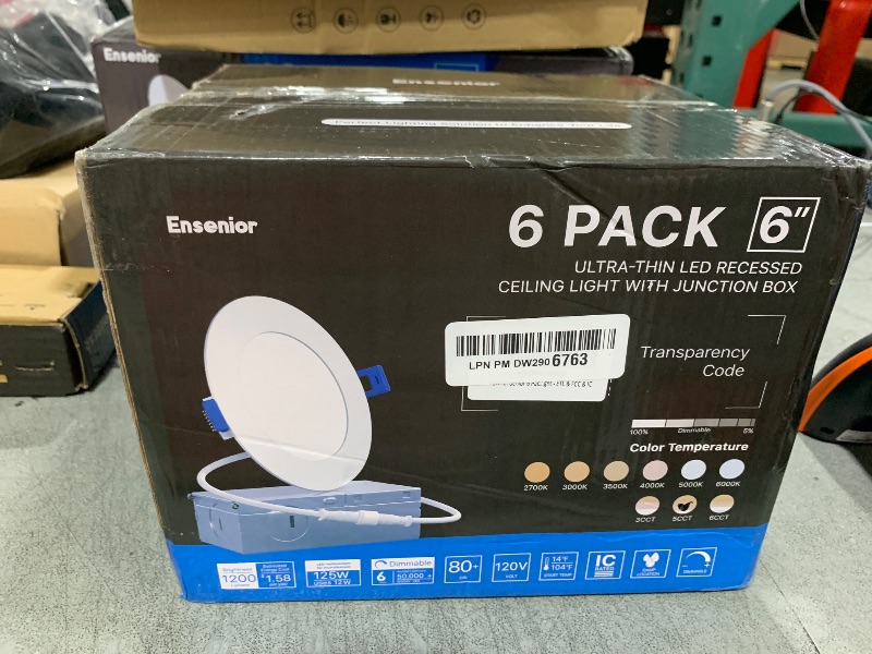 Photo 1 of Ensenior 6 Pack 6 Inch LED Recessed Light, Dimmable, 2700K-5000K 5CCT, 1200LM High Brightness, 12W 120V, Damp Rated, Ultra-Thin Canless Wafer Ceiling Light - ETL & FCC & IC