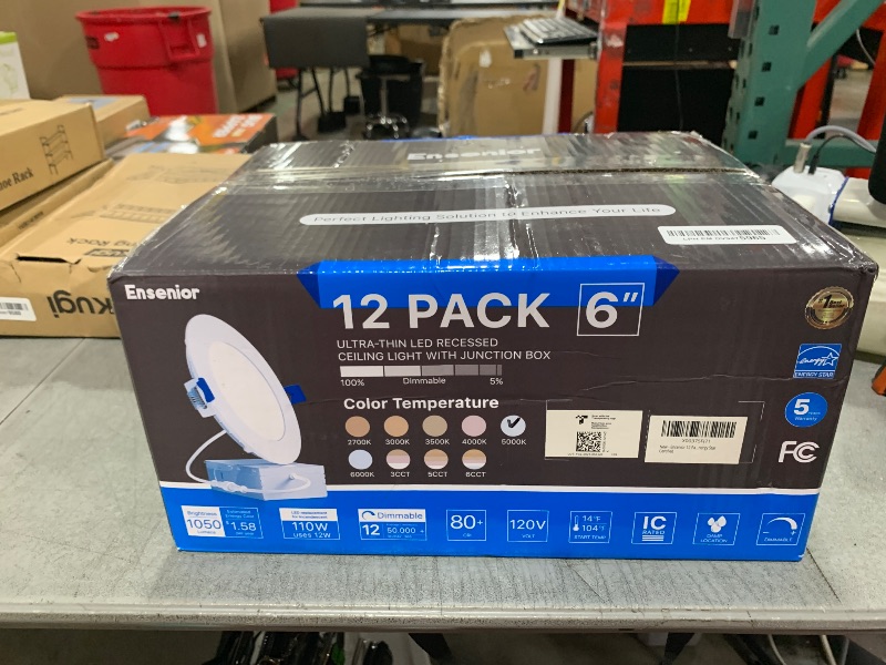 Photo 1 of Ensenior 12 Pack 6 Inch LED Recessed Light, Dimmable, 5000K Daylight, 1050LM High Brightness, 12W 120V, Damp Rated, Intertek 5002327, ERL-12X-ETL, Ultra-Thin Canless Wafer Light - ETL & FCC & IC