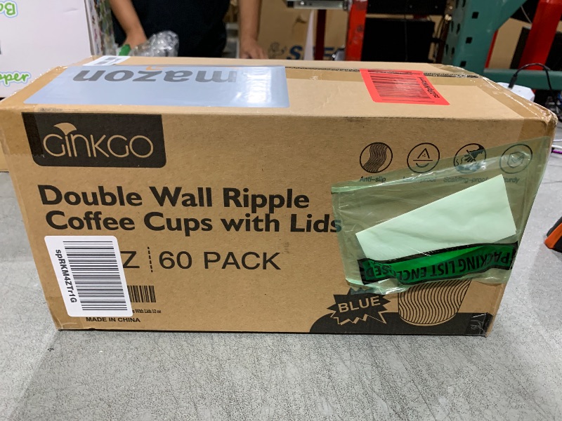 Photo 1 of Ginkgo 60 Pack 12 oz Disposable Coffee Cups with Lids, Double Wall Insulated Ripple Paper Cups, Leak Proof To Go Coffee Cups for Hot Beverages