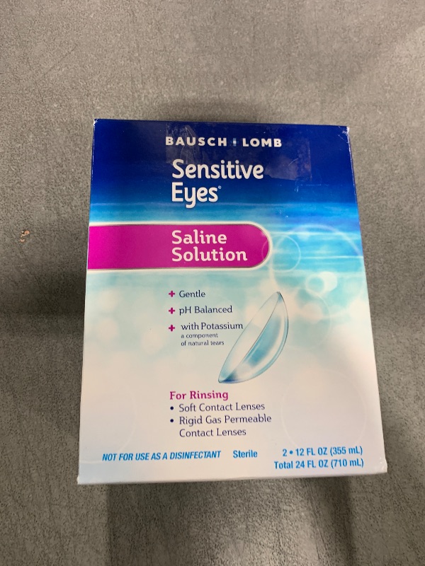 Photo 1 of Bausch & Lomb Sensitive Eyes Saline Solution, Gentle Daily Rinse for Soft & Gas Permeable Contact Lenses, with Potassium, 12 Fl Oz (Pack of 2)