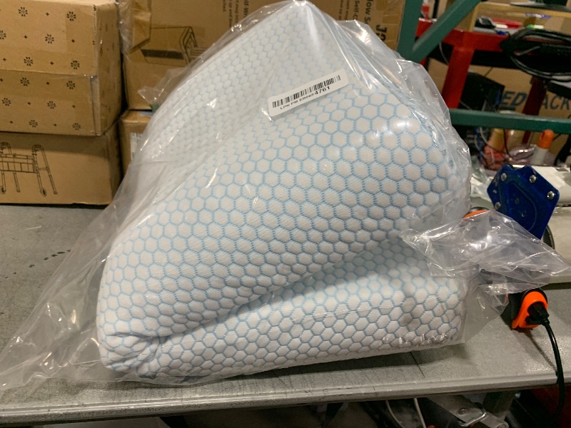 Photo 1 of Anvo Memory Foam Pillow, Neck Contour Cervical Orthopedic Bed Pillow for Sleeping Side Back Stomach Sleeper, Ergonomic Design for Neck and Shoulder Pain Relief, Blue White, Firm