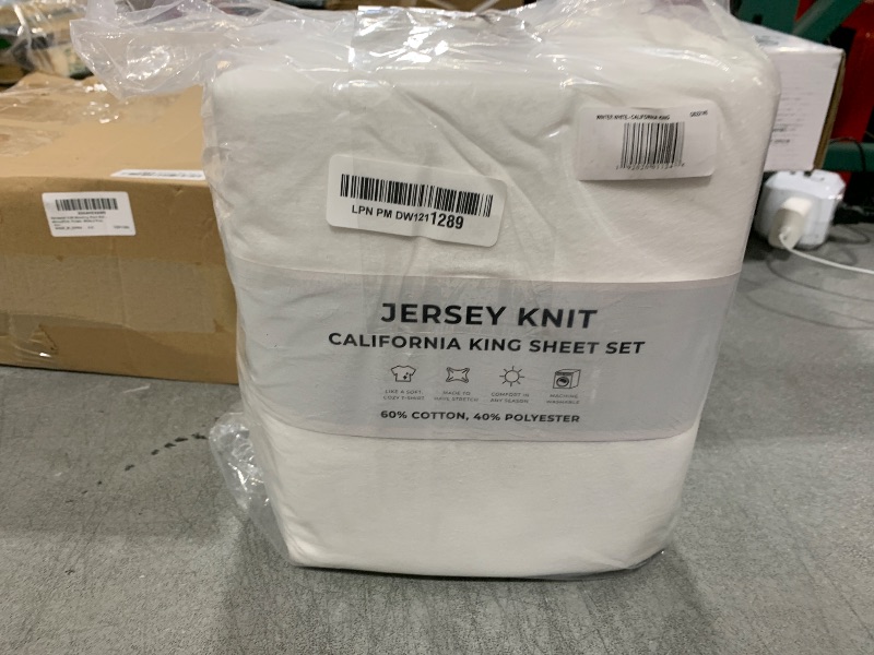 Photo 1 of Great Bay Home Cotton Jersey Knit California King Sheet Set - Ultra-Soft, Stretchy, Heathered Melange White Bed Sheets - Cozy, Soft T-Shirt Sheet & Pillowcase Set
