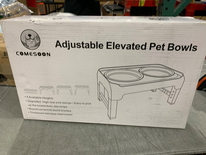 Photo 1 of Elevated Dog Bowls, 4 Height Adjustable Raised Bowl Stand with 2 Thick 50oz Stainless Steel Food Feeder Bowls Non-Slip for Medium Large Dogs Adjusts to 3.7", 9.2", 10.75", 12.36" Black