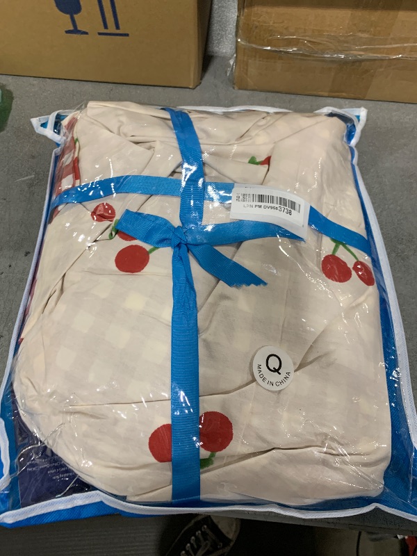Photo 1 of BlueBlue Cherry Kids Duvet Cover Set Queen 100% Cotton Bedding for Boys Girls Teens Cartoon Red Cherries Pattern on White 1 Cute Fruit Full Comforter Cover 2 Pillow Shams (Queen)