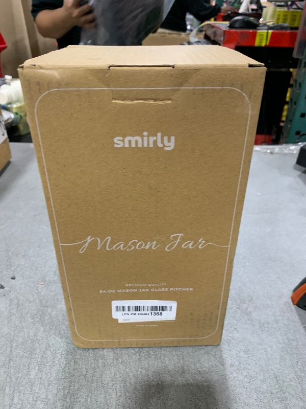 Photo 1 of SMIRLY 64 oz Mason Jar Pitcher,Glass Pitcher with Wide Mouth,Water Jug with Double Leak Proof Lid for Iced Coffee,Hot Water,Breast Milk