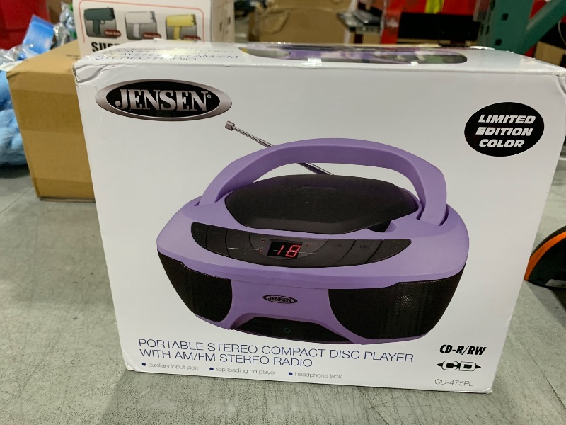 Photo 1 of Jensen CD-475PL Portable Sport Stereo Boombox CD Player with AM/FM Radio and Aux Line-in & Headphone Jack (Lavender Purple)