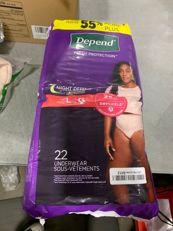 Photo 1 of Depend Night Defense Adult Incontinence & Postpartum Bladder Leak Underwear for Women, Disposable, Overnight, Large, Blush, 22 Count, Packaging May Vary