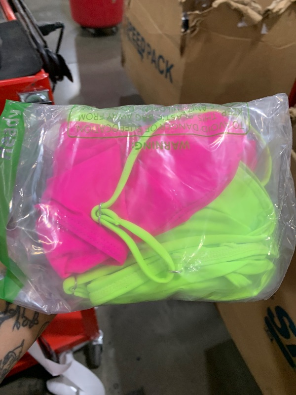 Photo 1 of ShawGobow Color Block Swimsuit,Cut Out Sexy Monokini Women,Cheeky One Piece Swimsuits Beach Cruise Pool Party Neon Green & Pink Small