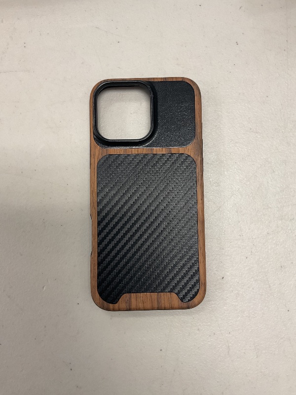 Photo 1 of TENDLIN Compatible with iPhone 16 Pro Max Phone Case Wood Grain with Carbon Fiber Texture Design Leather Hybrid Slim Case (Black)