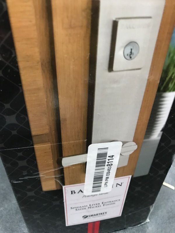 Photo 1 of Baldwin Spyglass Single Cylinder Front Door Handleset Featuring SmartKey Security in Satin Nickel, Prestige Series with a Modern Contemporary Slim Door Handleset and Square Lever