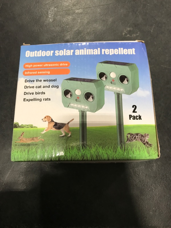 Photo 1 of 2Pack Solar Animal Repellent Ultrasonic Cat Repellent Outdoor Solar Animal Repeller with Motion Detection&LED Flash Lights Deer Repellent Device to Scare Squirrel Raccoon Rabbit Dog Repellent for Yard