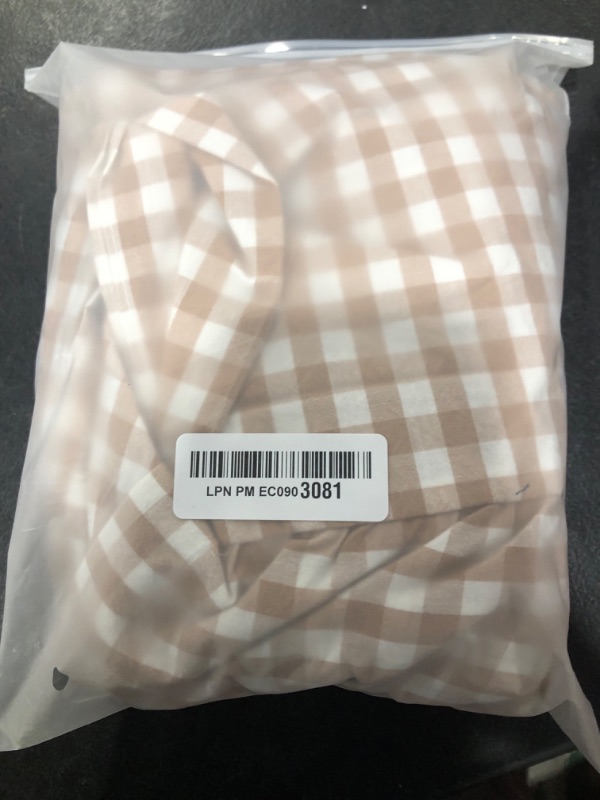 Photo 1 of K MASANIJI 100% Cotton Taupe Plaid Ruffled Table Cloth for Rectangle Table, Classic Farmhouse Checker Gingham Vintage Decorative Tablecloth (Taupe/White Plaid, 70x52 inches)