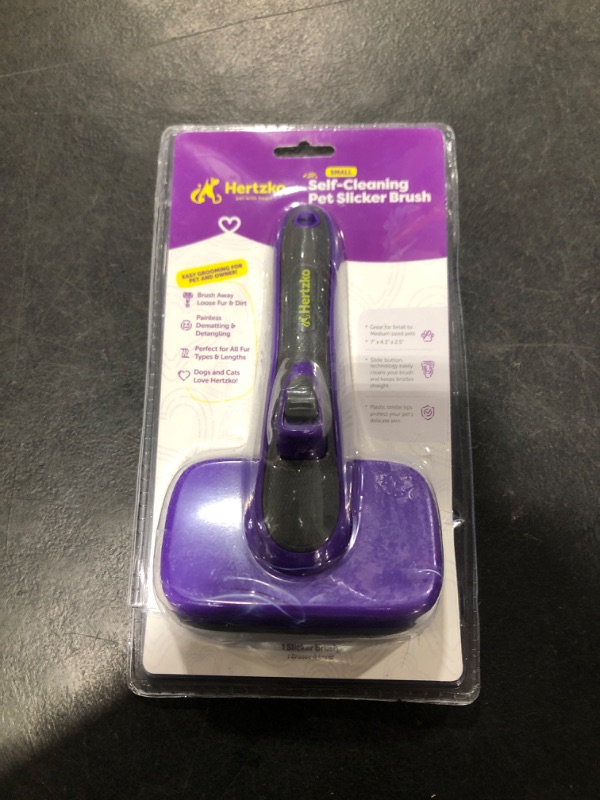 Photo 1 of Hertzko Self Cleaning Slicker Brush - Dog & Cat Brush, Dog Brush for Shedding, Cat & Dog Grooming for Pets, Grooming Brushes for Long Short Haired Dogs Cats, Deshedding Brush, Rake, Comb