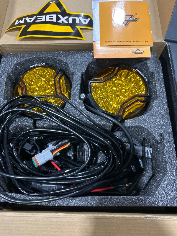 Photo 1 of Auxbeam V-Ultra Series 5Inch 172W Side Shooter LED Pods, Amber DRL/Hyper Spot Light 3 Modes, 20400LM Offroad Round Fog Light Bar 270° Wider Range Yellow Spotlights with Covers, Pair