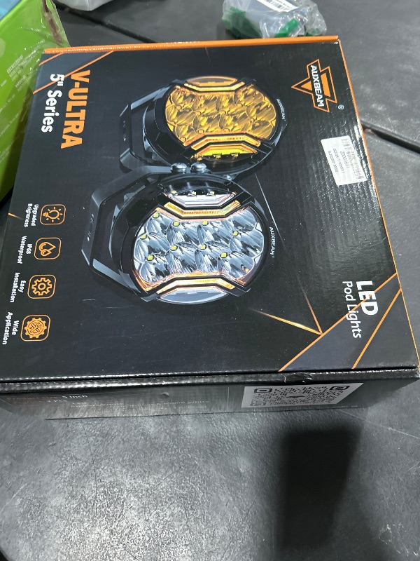 Photo 1 of Auxbeam V-Ultra Series 5Inch 172W Side Shooter LED Pods, Amber DRL/Hyper Spot Light 3 Modes, 20400LM Offroad Round Fog Light Bar 270° Wider Range Yellow Spotlights with Covers, Pair