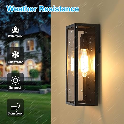 Photo 1 of Outdoor Wall Lanterns, Exterior Waterproof Wall Sconce with Glass Shades, Matte Black Porch Lights Wall Mounted, Anti-Rust E26 Modern Wall Lighting Fixtures for Patio Garage Entryway Front Door
