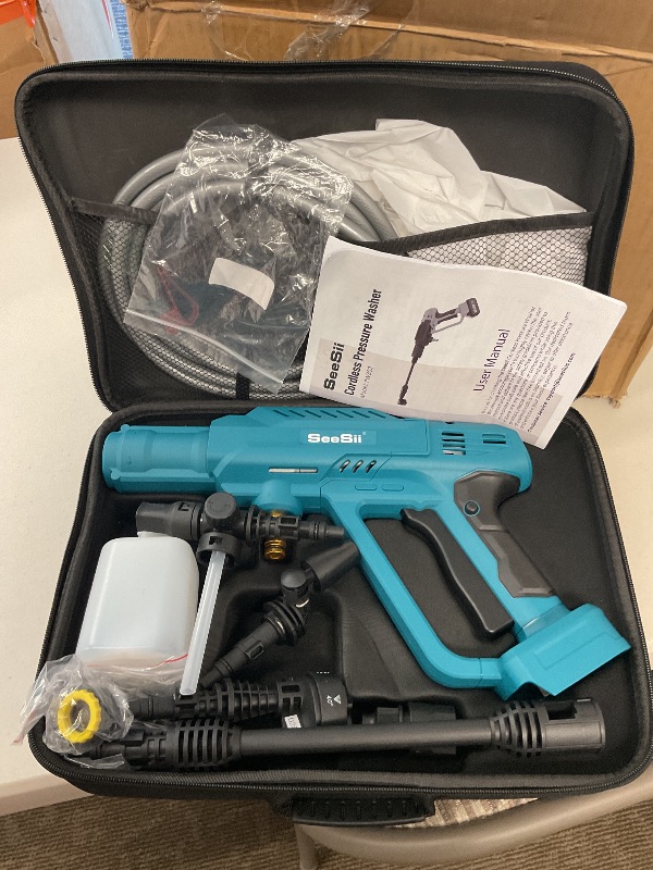 Photo 1 of Seesii Cordless Pressure Washer - Battery Powered Pressure Washer 970PSI, 2 Rechargeable Batteries, 6-in-1/360°Adjustable Nozzles, Portable Handheld Power Cleaner for Car Home Floor/Fence/Patio