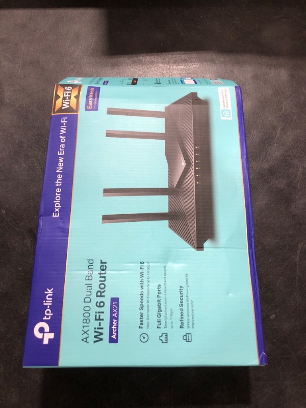 Photo 1 of TP-Link AX1800 WiFi 6 Router V4 (Archer AX21) – Dual Band Wireless Internet, Gigabit, Easy Mesh, Works with Alexa - A Certified for Humans Device