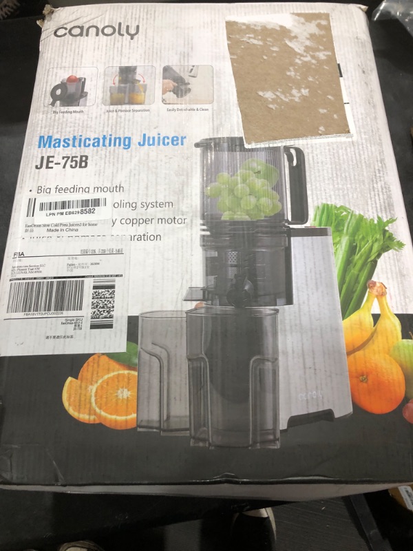 Photo 1 of Cold Press Juicer, 5.8" Wide Feed Chute Juice Extractor Machine with 400W, High Juice Yield, Slow Masticating Juicer for Whole Vegetables & Fruits, Metallic Silver
