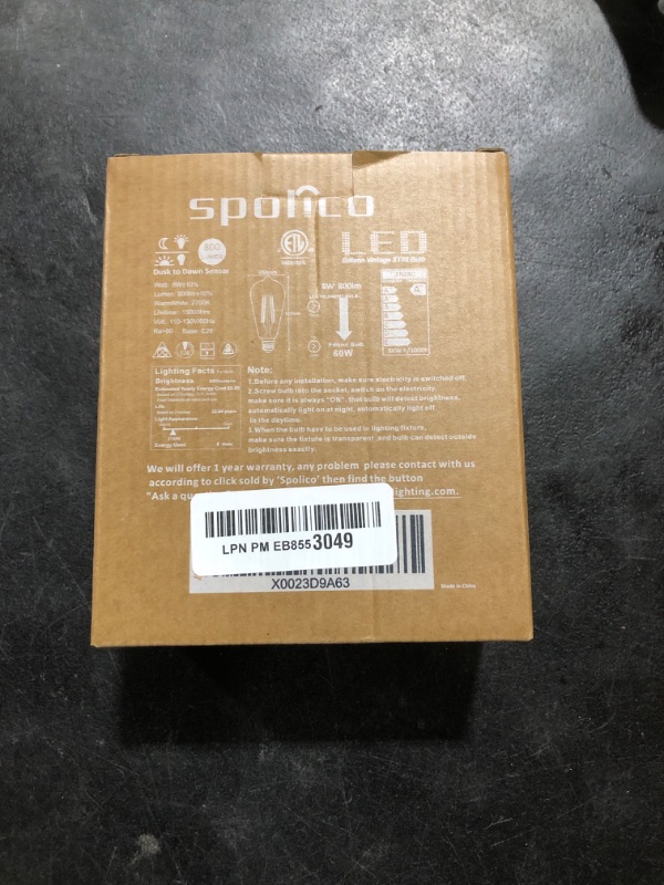 Photo 1 of Dusk to Dawn LED Lights Bulb,Photocell Sensor Bulb, Auto Turn On/Off, ST58 ST19 60W Edison Replacement, E26 8W 800lm,Warm White 2700K for outdoor wall light fixture Garden Garage Porch Pack of 2