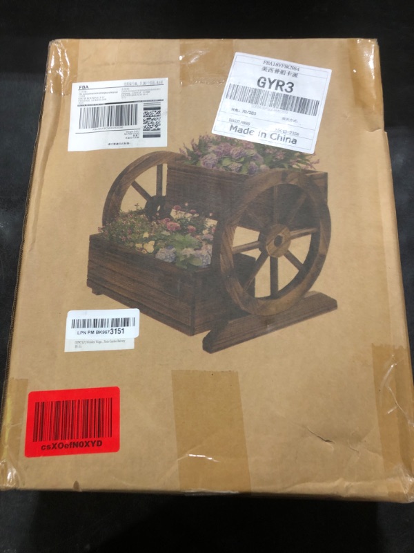 Photo 1 of OIPRTGFJ Wooden Wagon Planter Box, Garden Planter with Wheels,Decorative Planter for Flowers Herbs Vegetables for Indoor & Outdoor Décor, Flower Cart for Patio Garden Balcony