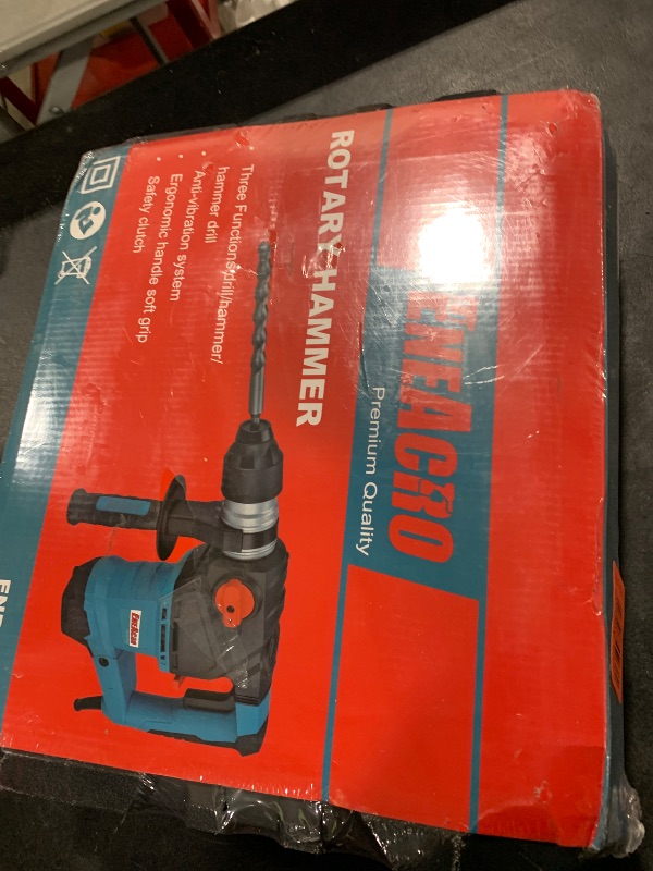 Photo 1 of ENEACRO 1-1/4 Inch SDS-Plus 12.5 Amp Heavy Duty Rotary Hammer Drill, Safety Clutch 3 Functions with Vibration Control Including Grease, Chisels and Drill Bits with Case