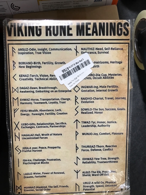 Photo 1 of Viking Rune Meaning Poster Knowledge Wall Decor Tin Sign Cafe bar Home Wall Art Decoration Artwork Gift for Lover Retro Metal Tin Sign 8x12 Inch