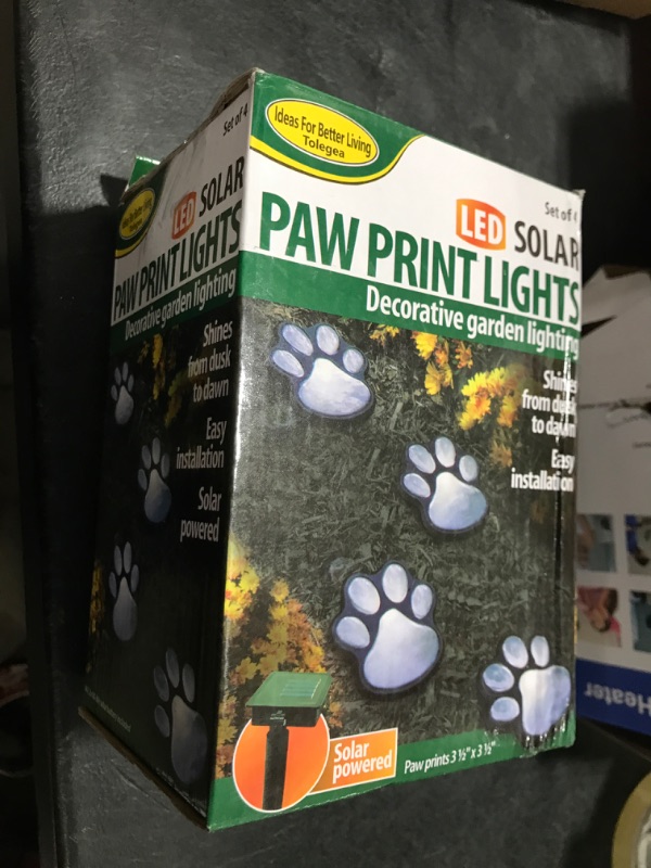 Photo 1 of YOVECATHOU 4 Solar Dog Animal Paw Print Lights Garden Statue Lantern Led Path 3" Light Lamp for Pathway,Lawn,Yard,Outdoor Decorations (Colorful)