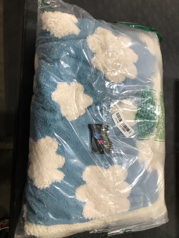 Photo 1 of Luciphia Waterproof Pet Blanket for Medium Large Dogs Washable Fluffy Thick Jacquard Shag Fleece Warm Sherpa 3D Textured Flower Print for Cats Puppy Couch Protection (Blue Cloud,57x40 inches)
