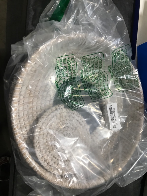 Photo 1 of 11.8 inch Round Rattan Tray, Decorative Coffee Table Trays, Ottoman Tray, Woven Serving Tray with Handles, Wicker Serving Basket, Whitewash