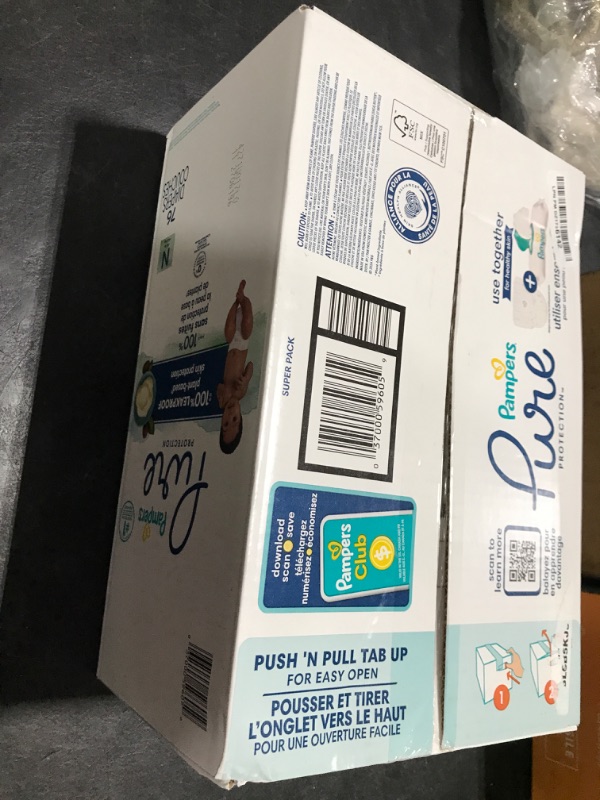 Photo 1 of Pampers Pure Protection Baby Diapers, Size 0 (>10 lbs) Count, 76, Up to 100% Leakproof, Premium Plant-Based Skin Protection, Hypoallergenic Soft Diapers