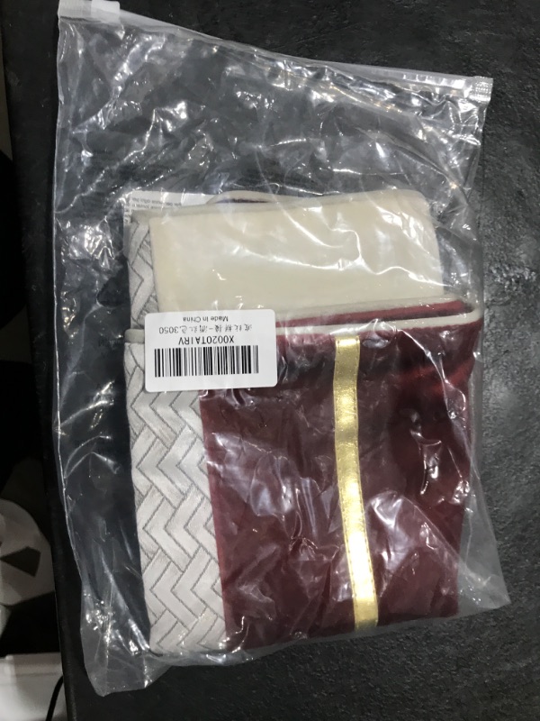 Photo 1 of Yangest Wine Red Patchwork Velvet Lumbar Pillow Cover with Gold Striped Leather Cushion Case Modern Luxury Pillowcase for Sofa Couch Bedroom Living Room Home Decor,12"x20"