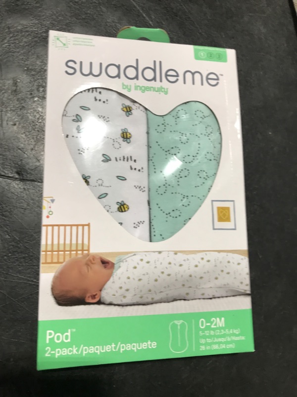 Photo 1 of SwaddleMe by Ingenuity Compression Baby Swaddle Pod, Two-Way Zipper for Easy Diaper Changes, Improves Sleep & Calms Startle Reflex, 0-2 Months, 1.0 TOG, 2-Pack - Little Bees