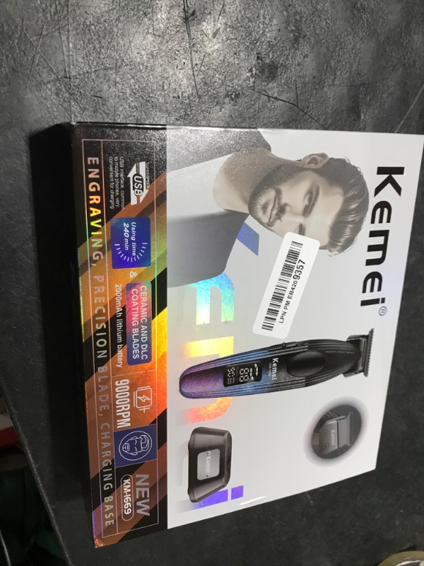Photo 1 of KEMEI 1669 Beard Trimmer for Men, Cordless Hair Trimmers with LED Display, 9000 RPM Hair Clippers for Barber with Charging Base, DLC Coated T-Blade