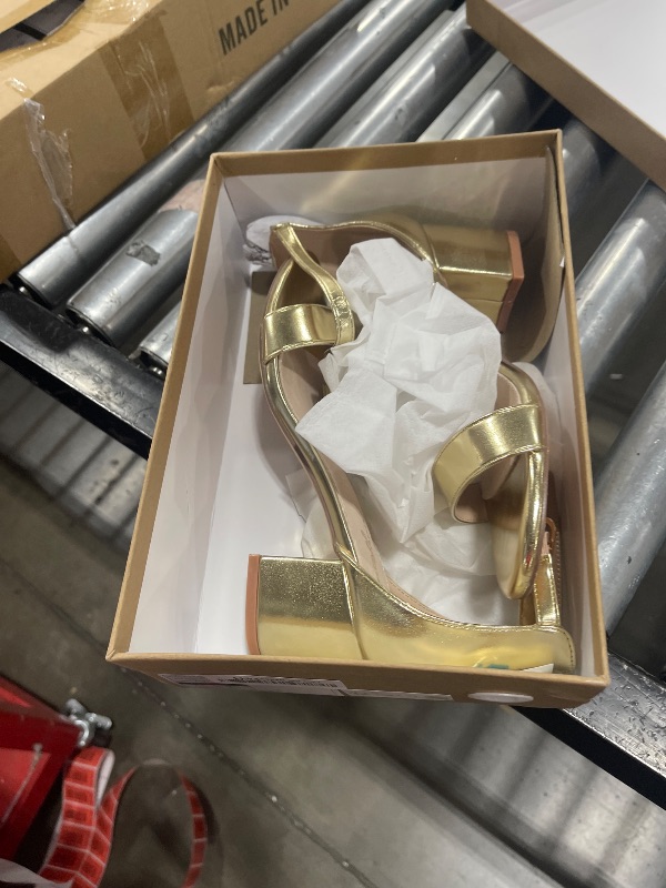 Photo 1 of GENSHUO Women's Low Block Heels,2 inch Open Toe Ankle Strap Chunky Sandals Strappy Block Comfort Shoes Bridal Wedding Homecoming Metallic Gold Size 7