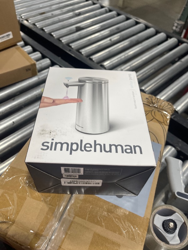 Photo 1 of simplehuman 9 oz. Touch-Free Rechargeable Sensor Liquid Soap Pump Dispenser, Brushed Stainless Steel