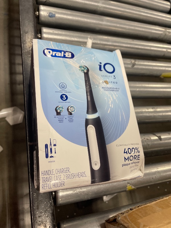 Photo 1 of Oral-B iO Deep Clean Rechargeable Electric Powered Toothbrush, Black with iO Series 3 Limited, 2 Brush Heads and Travel Case - Pressure Sensor to Protect Gums - 3 Cleaning Settings - 2 Minute Timer