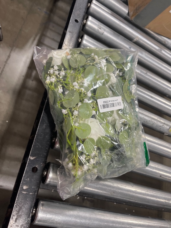 Photo 1 of Anna's Whimsy 5.91FT Artificial Eucalyptus Garland with Flowers, Fake Flower Rose Gypsophila, Faux Floral Greenery Garland for Wedding Spring Home Party Craft Art Table Runner Decor