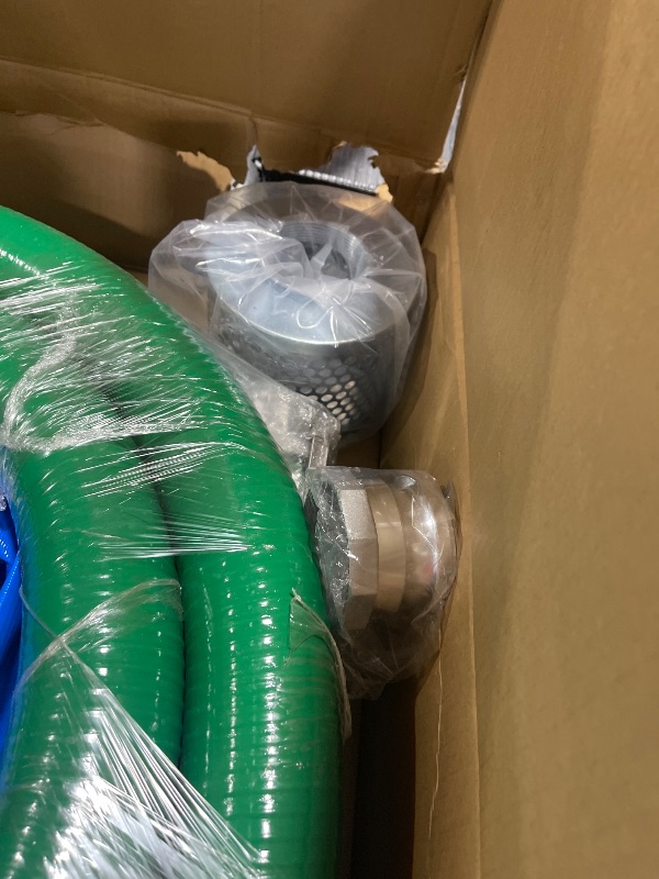 Photo 1 of 3 inch suction discharge hose pump kit for water/trash pump includes 3" x 65ft blue backwash hose & 3"x20ft green pvc hose & aluminum round hole suction strainer, cam and groove lock fitting adapter