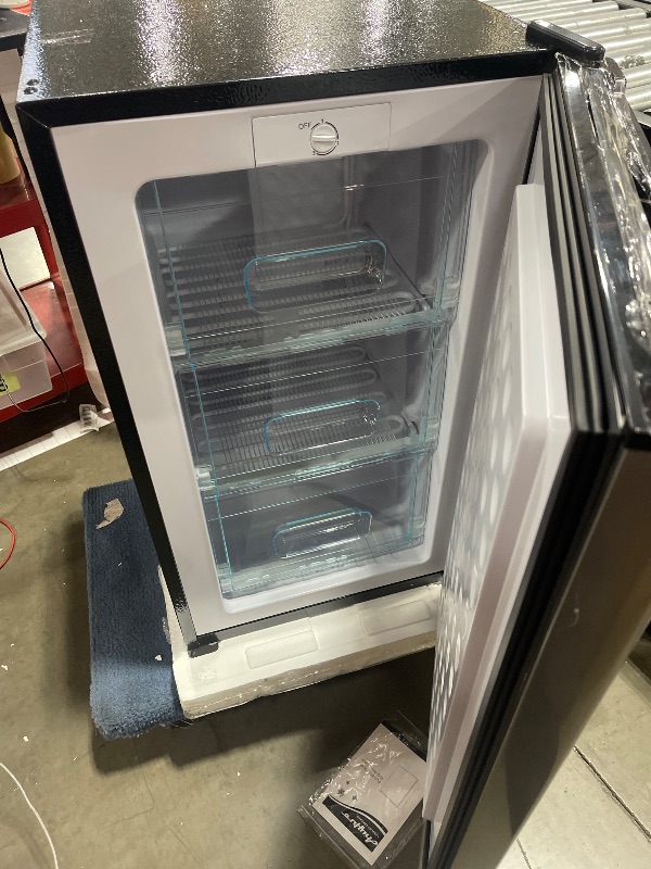 Photo 1 of Upright Freezer with Reversible Single Door, 3.5 Cubic Feet Stainless Steel Compact Freezer, Silver Adjustable Thermostat Removable Shelves Mini Freezer, Applicable to Home, Kitchen, Office
