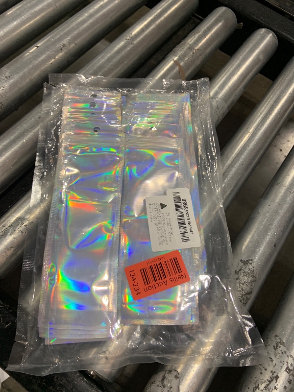 Photo 1 of 100 Pcs 2.7x9 Inch Holographic Pen Bags - Resealable Smell-Proof Packaging Bags for Party Favors, Food Storage, Cosmetics, Jewelry, Craft Supplies & Lip gloss