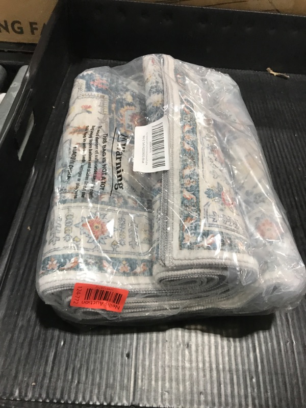 Photo 1 of Madane Runner Rug 2'6''x8' Kitchen Runner, Hallway Runner Vintage Washable Rugs Soft Non-Slip Low Pile 2.5x8 ft Runners for Hallways Laundry Room Distressed Rug, Blue